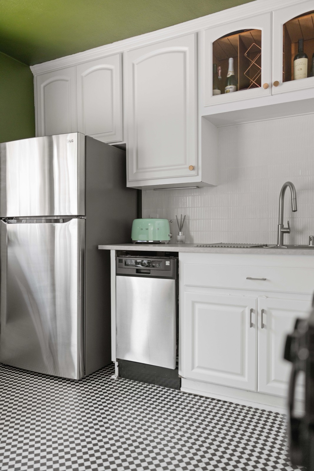 Kitchen with checker-tile floor