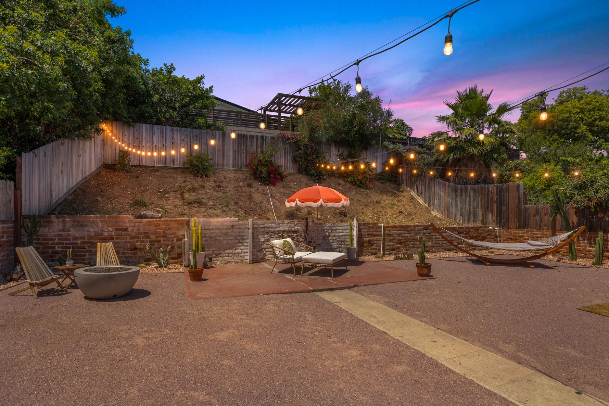 The backyard at dusk