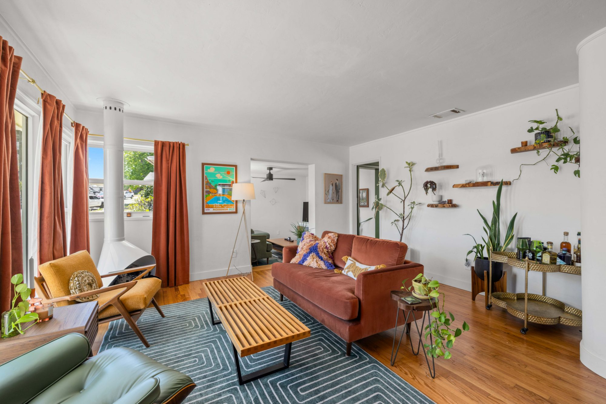 Living room with the freestanding fireplace